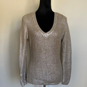 Boston Proper Silver V-Neck Sweater